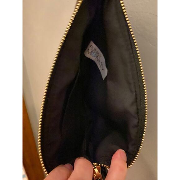 Wristlet Clutch Black Faux Leather Moto Stripe Funky Monkey Wallet Purse - Picture 4 of 4